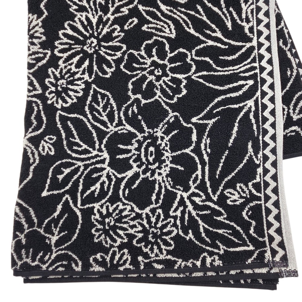 Rachel Zoe Black Ecru Floral Reversible Cotton Towel Set 4pc 2 Bath 2 Hand - Picture 8 of 12